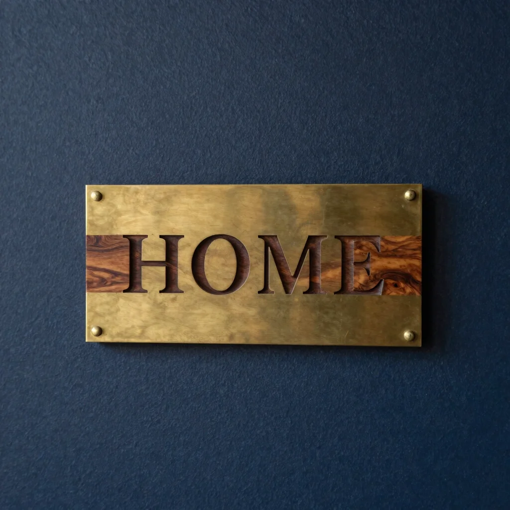 Handcrafted Brass and Teak Nameplate