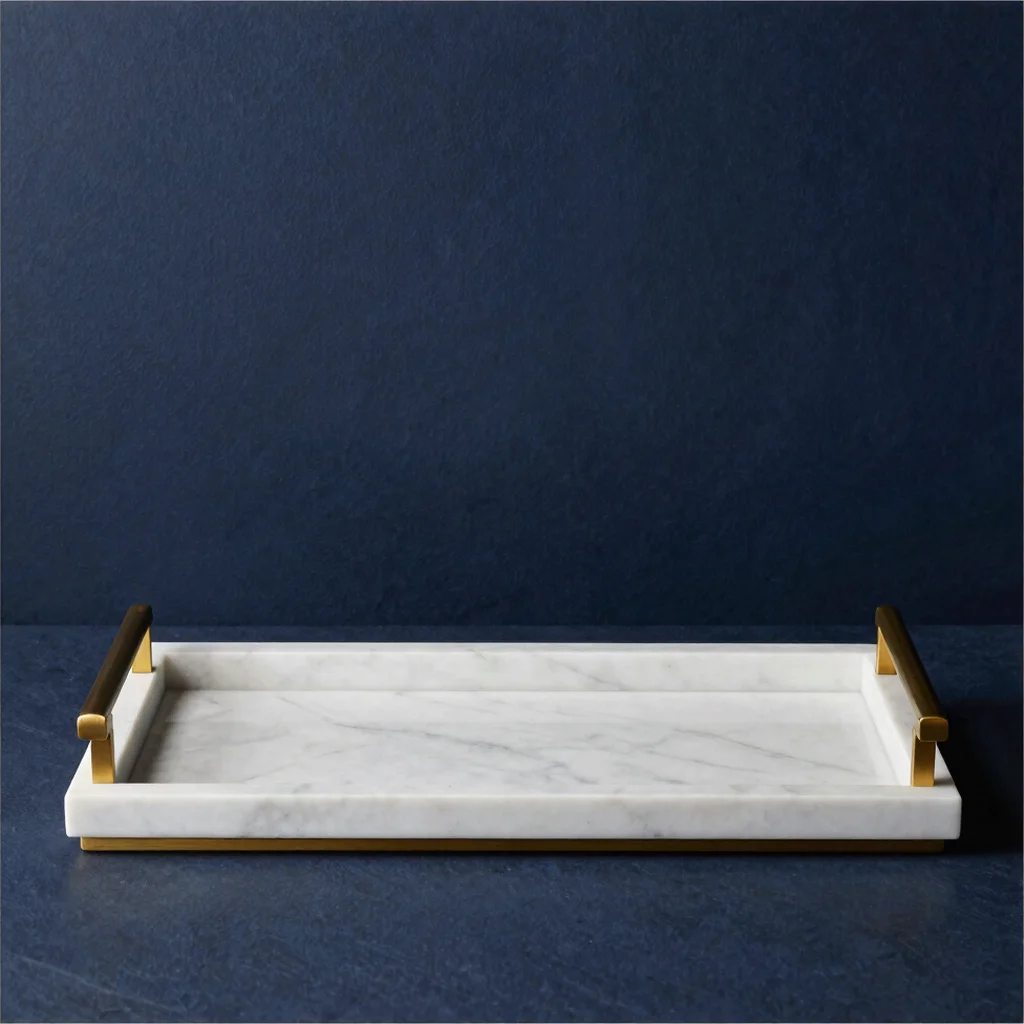 Monogrammed Brass and Marble Tray