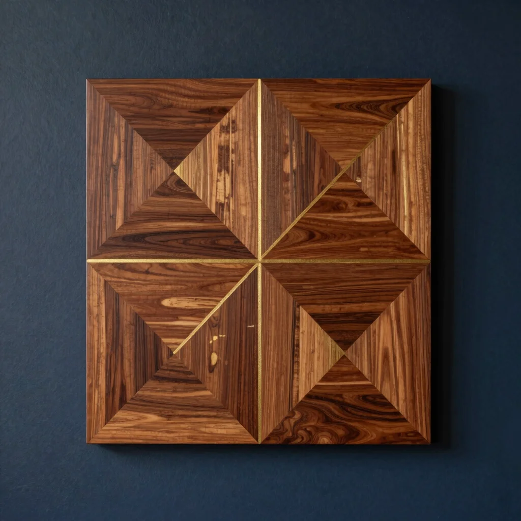 Sculpted Geometric Teak Wall Relief