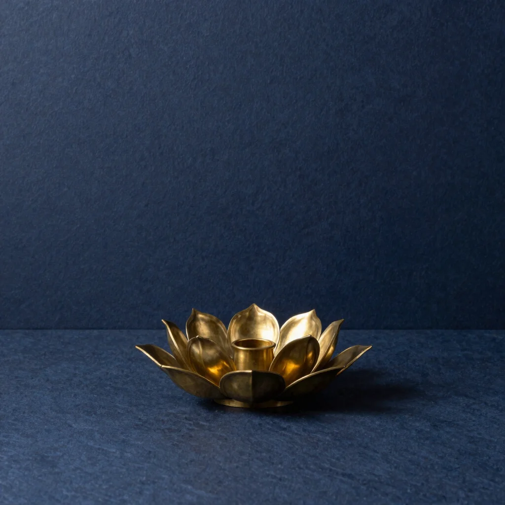 Hand-Cast Brass Lotus Candleholder